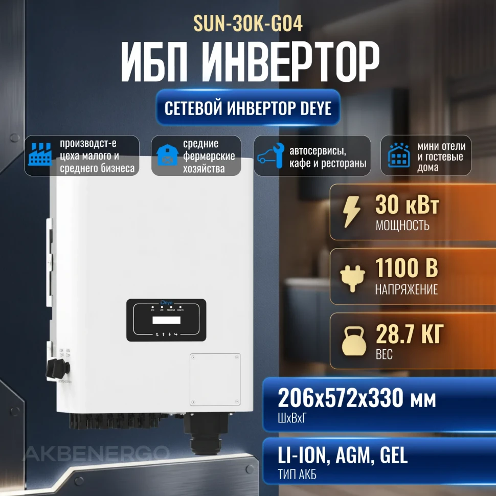 Сетевой инвертор Deye SUN-30K-G04 (30000 Вт)