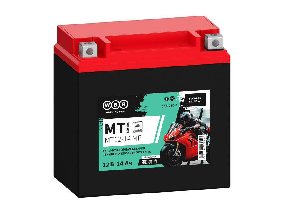 Мото аккумулятор WBR MT12-14 MF (YTX16-BS, YB16B-A)