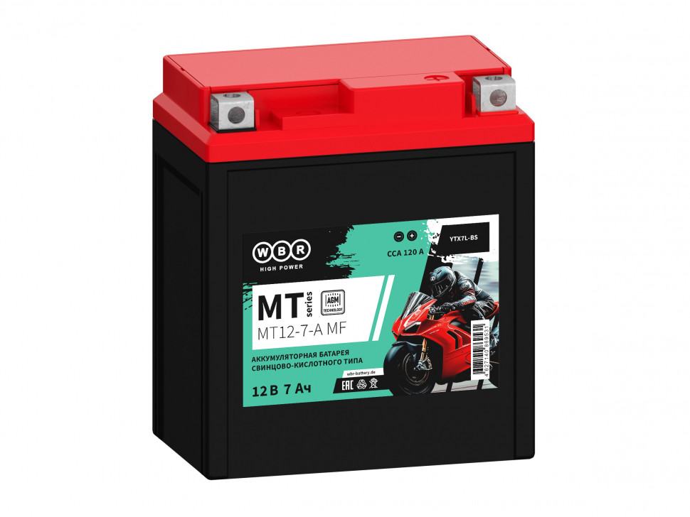Мото аккумулятор WBR MT12-7-A MF (YTX7L-BS)