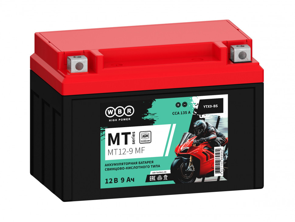 Мото аккумулятор WBR МТ12-9 MF (YTX9-BS)