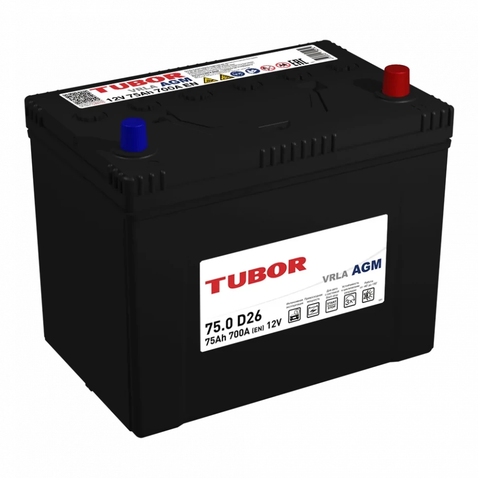 Аккумулятор TUBOR AGM 6СТ-75.0 VRLA D26 (ASIA)