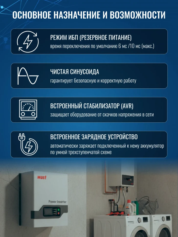 Силовой инвертор однофазный Must MUST EP21-0312 PRO 66886 Силовой инвертор однофазный Must MUST EP21-0312 PRO 66886